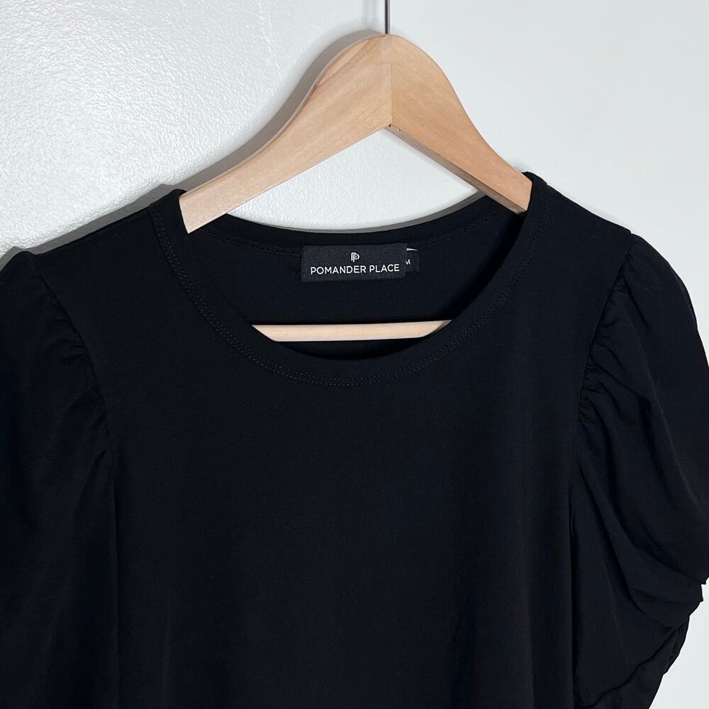 Tuckernuck Pomander Place Black Vesty Puff Sleeve Crewneck Top Size M Cotton Tee - Picture 5 of 10